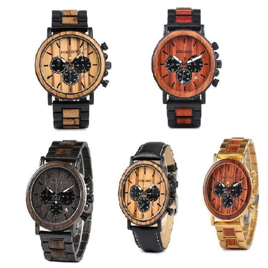 BOBO BIRD Metal Wood Or Leather Mens Chronograph Watch