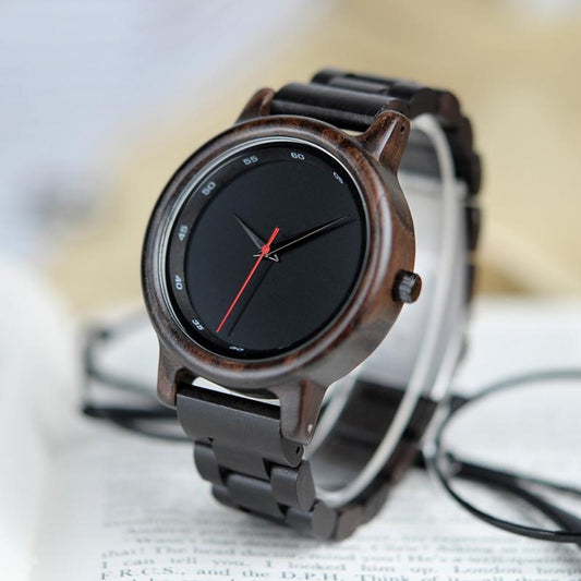 BOBO BIRD Ebony Wood Simple Mens Watch in a Wooden Gift Box