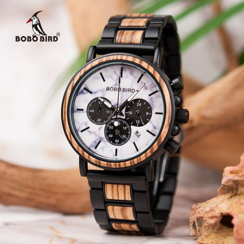 Time For All Kinds Bobo Bird Mens Wood Watch Chronograph Engraving