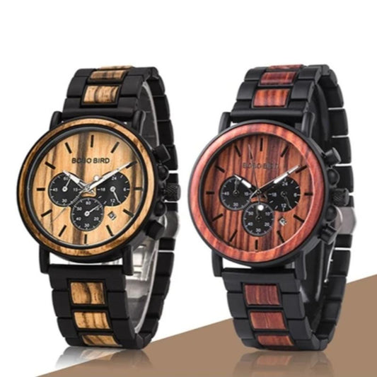 BOBO BIRD Mens Chronograph Wood Watch Add A Message